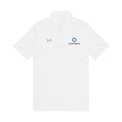 Embroidered Men's White Performance Polo — Crest Logo